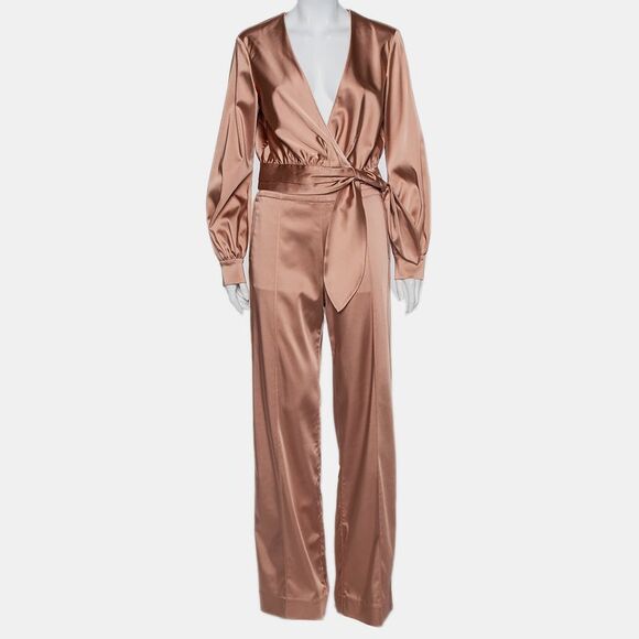 Jonathan Simkhai Other - Jonathan Simkhai Salmon Pink Crepe Satin Wrap Crop Top & Wide Leg Track Pants